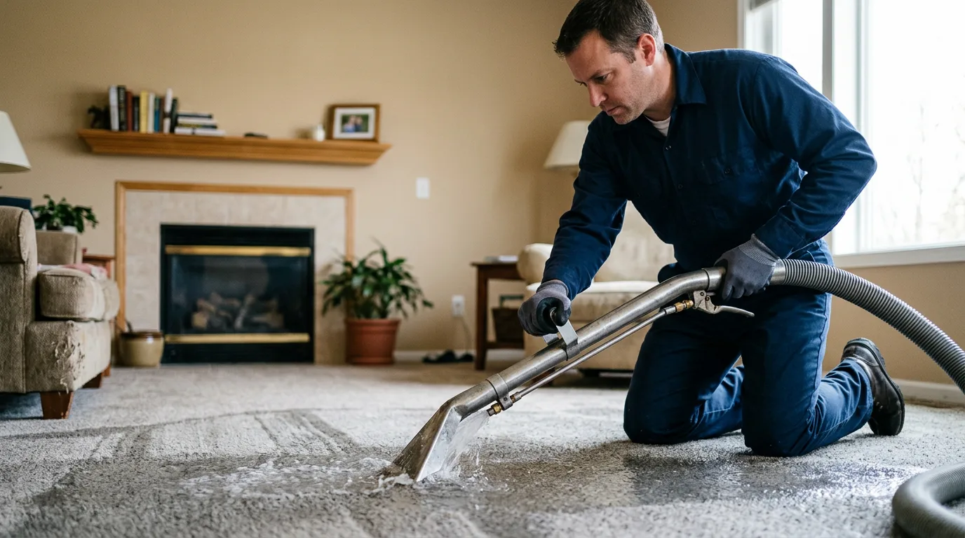Water damage restoration technician working near Lake Station, IN